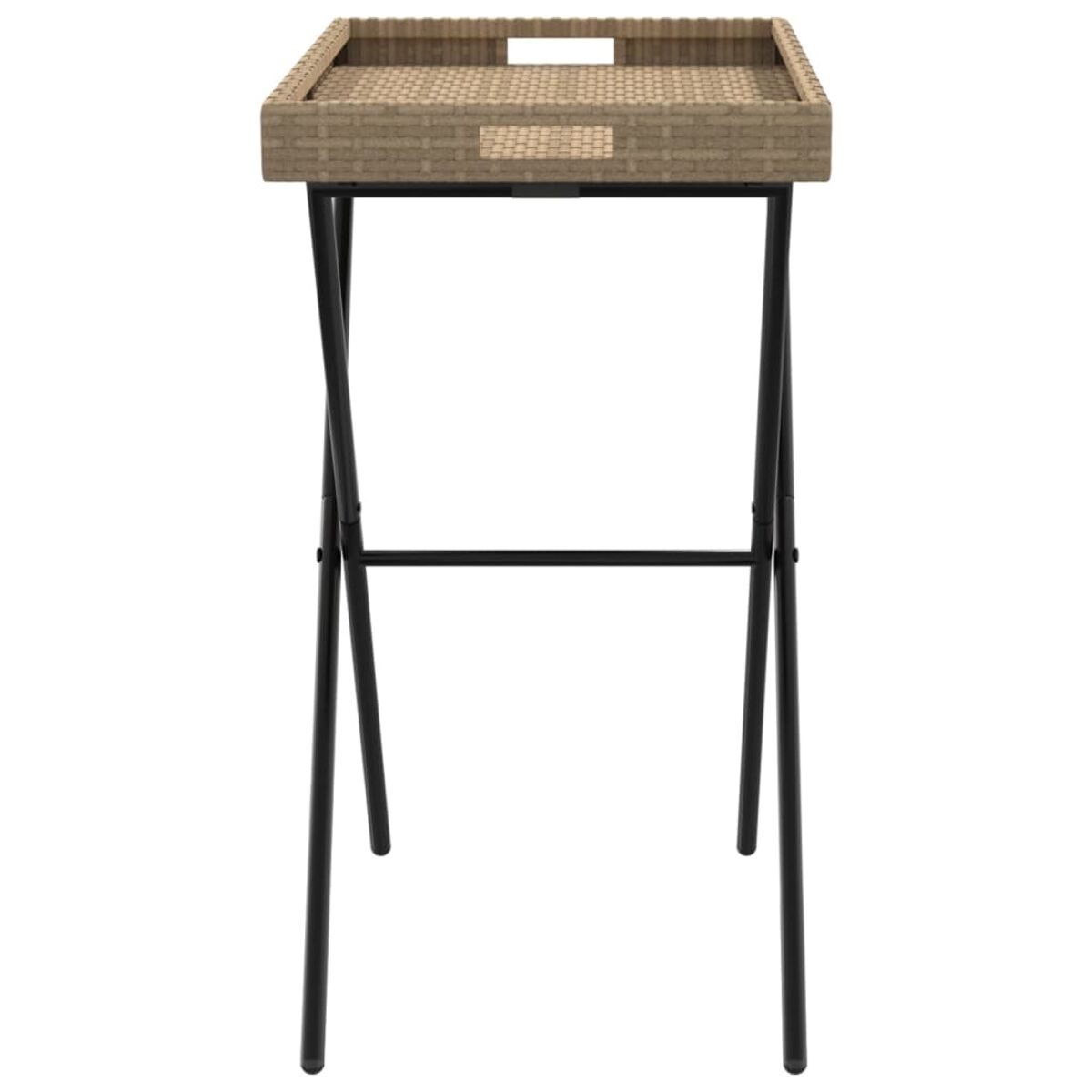 Serviertablett auf einem Ständer. Schwarze Beine, Korbtablett. Hintergrund ist weiß.