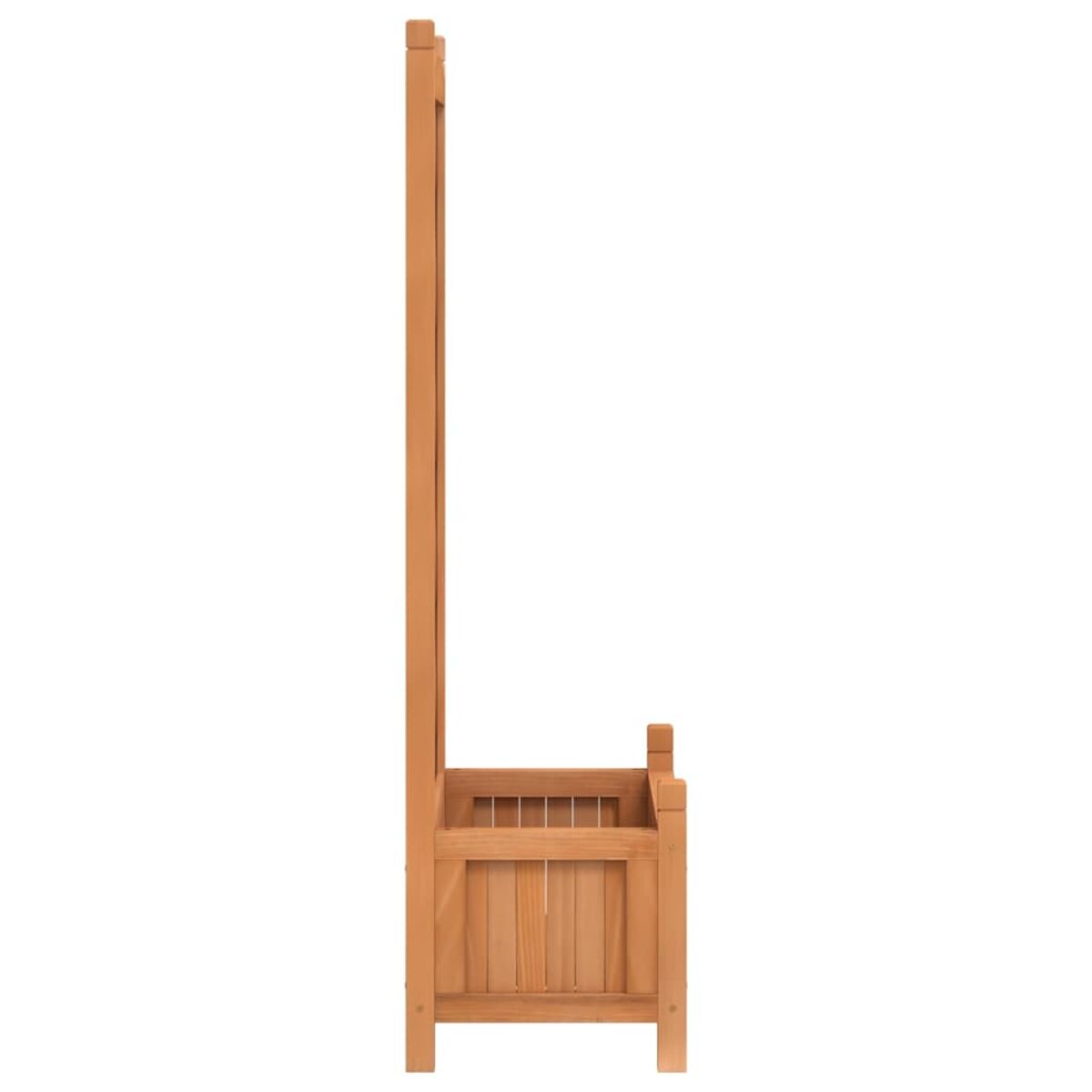 Holzpflanzer mit Spalier. Seitenansicht, natürliche Holzfarbe.