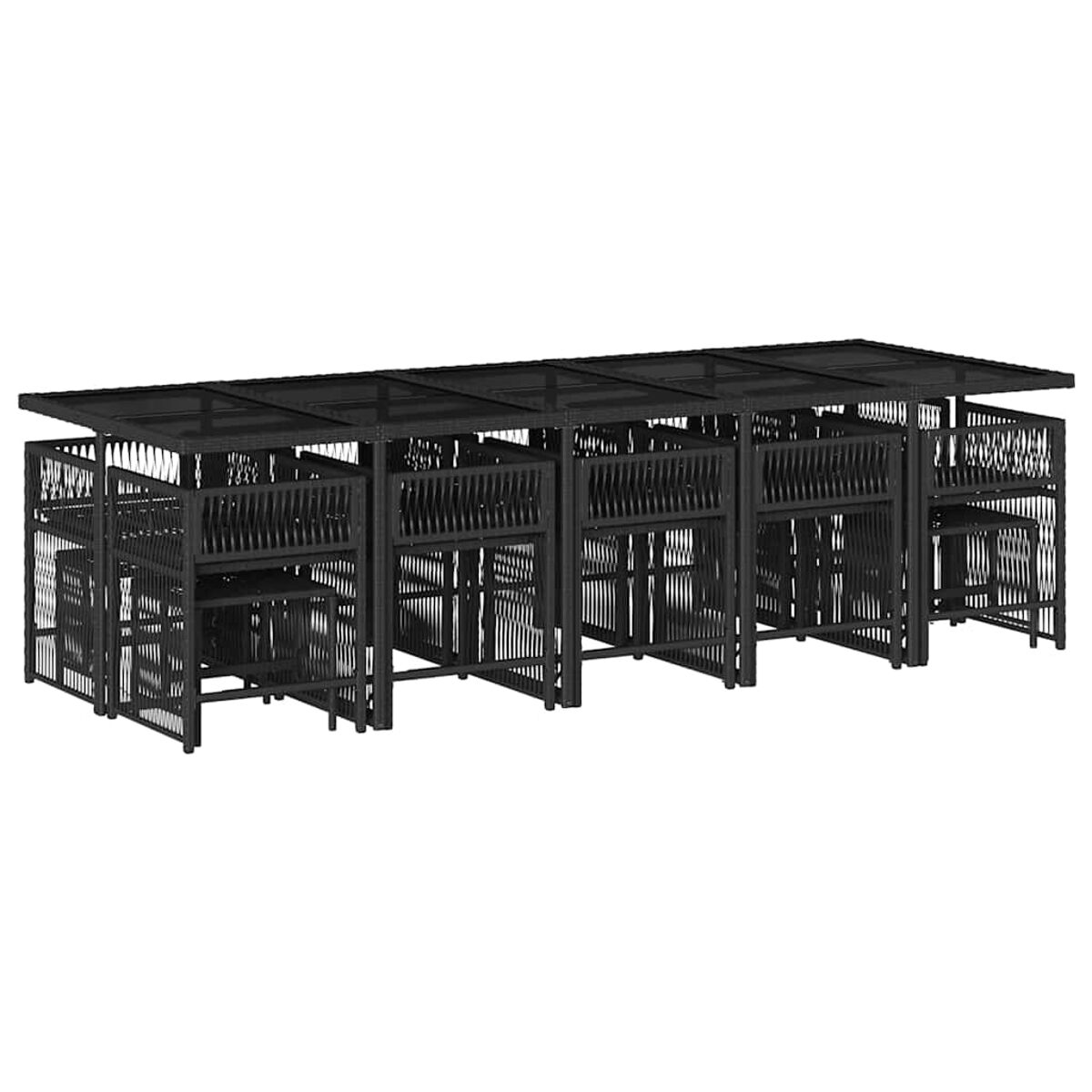 Set da esterno nero. Più unità che formano una configurazione lunga.
