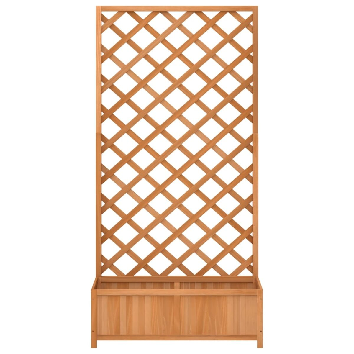 Pflanzkasten mit Holzgitter, braune Farbe.