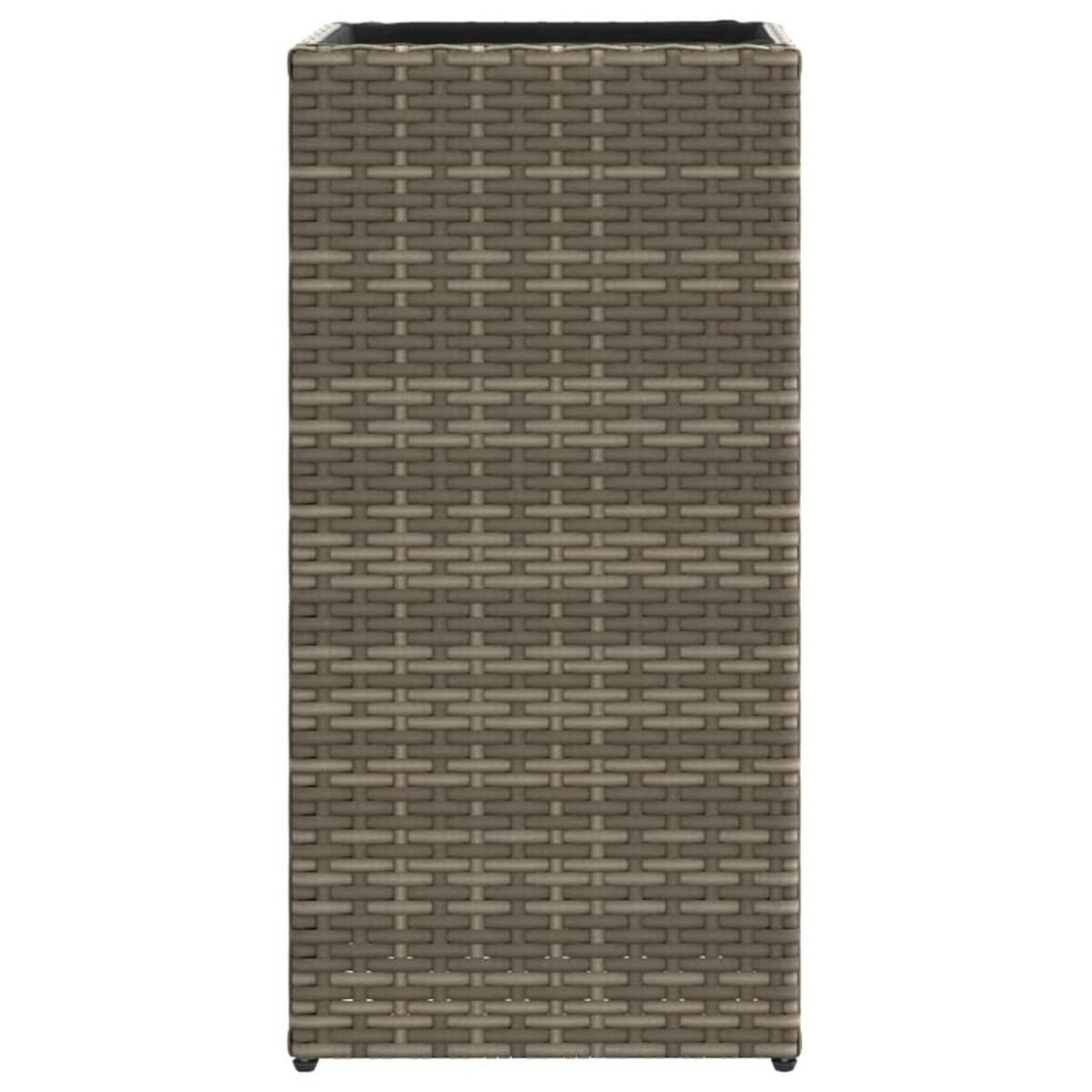 Fioriera alta e rettangolare con trama intrecciata. Di colore grigio tenue.