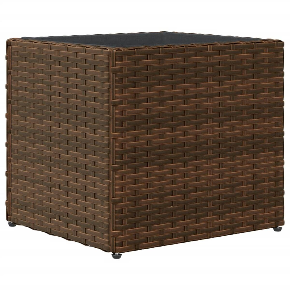 Un cubo in vimini marrone. Il cubo è vuoto.