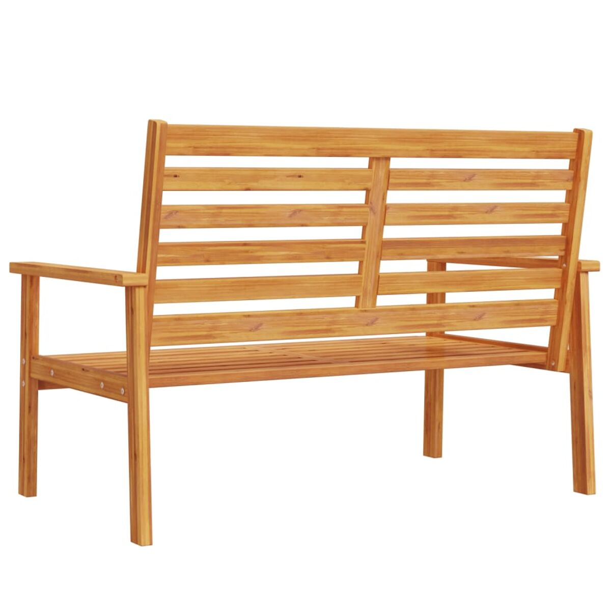 Eine Holzbank mit Lattenrücken und Sitzfläche.