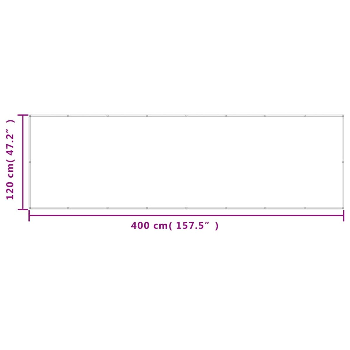 Draufsicht auf eine rechteckige Form mit beschrifteten Abmessungen. Die Länge beträgt 400 cm und die Breite 120 cm.