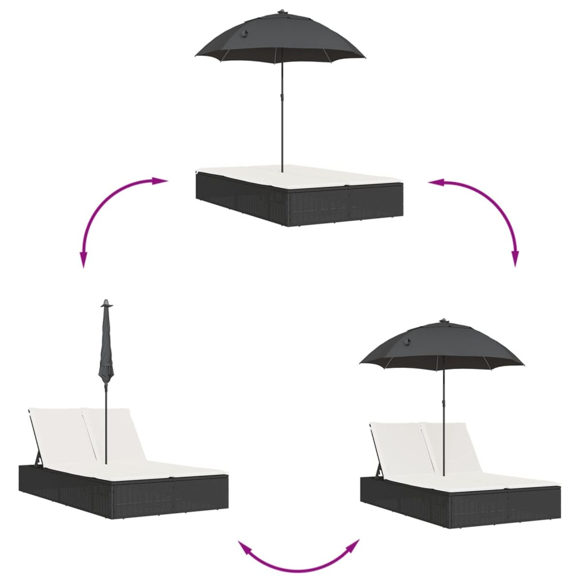 Set lettino prendisole in vimini: convertibile da letto quadrato a due lettini con ombrellone.
