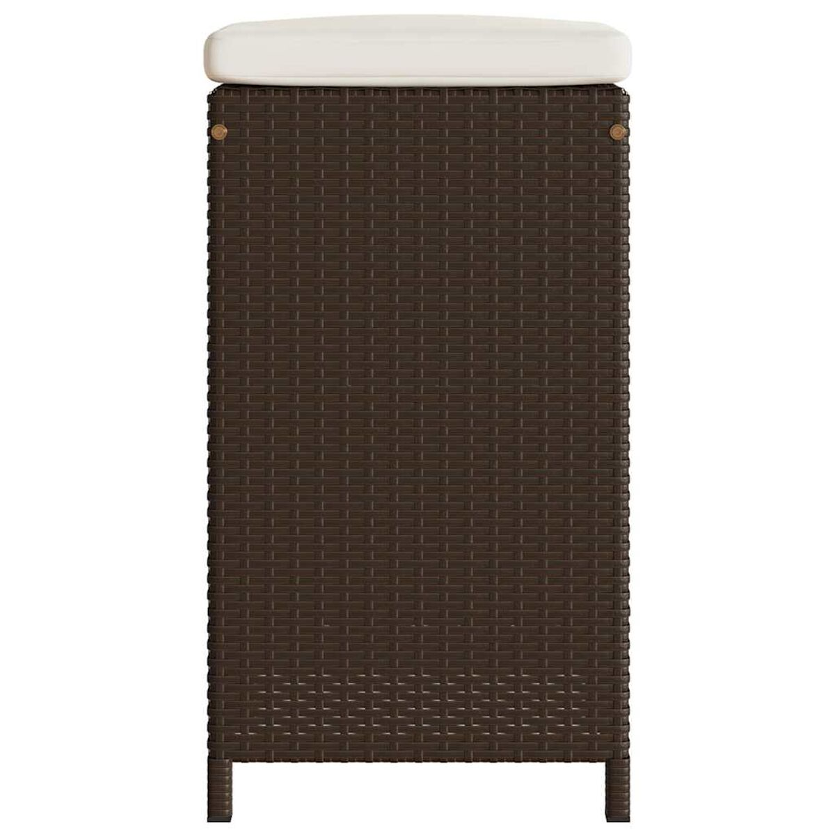 Brauner gewebter Outdoor-Barhocker mit weißem Kissen.