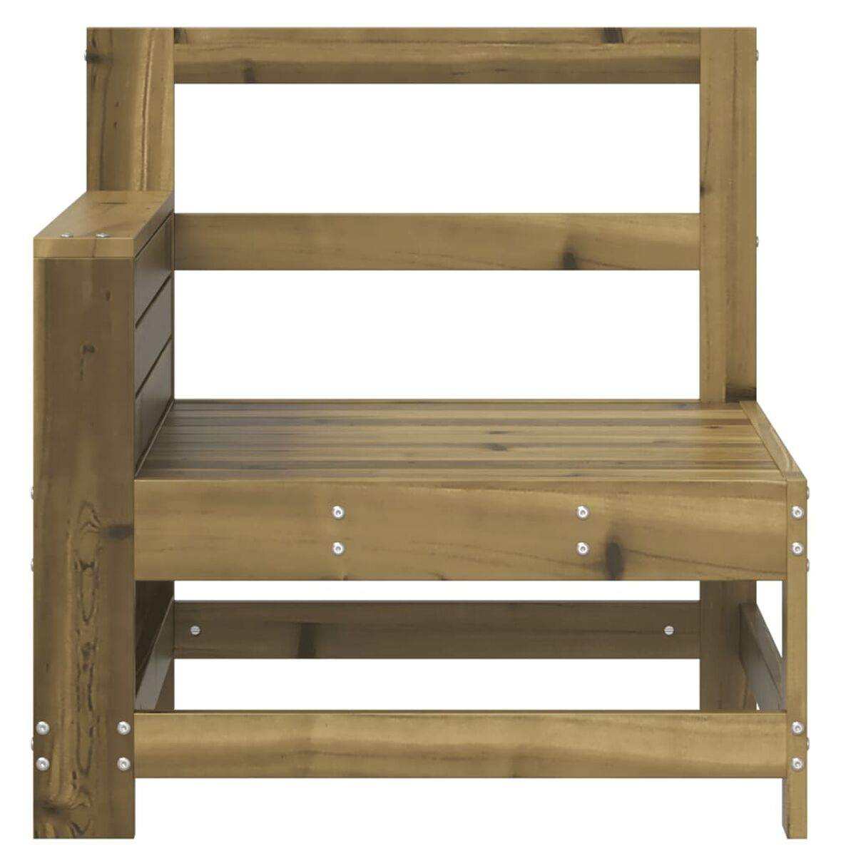 Holzbank im Freien mit Armlehne, braune Farbe.