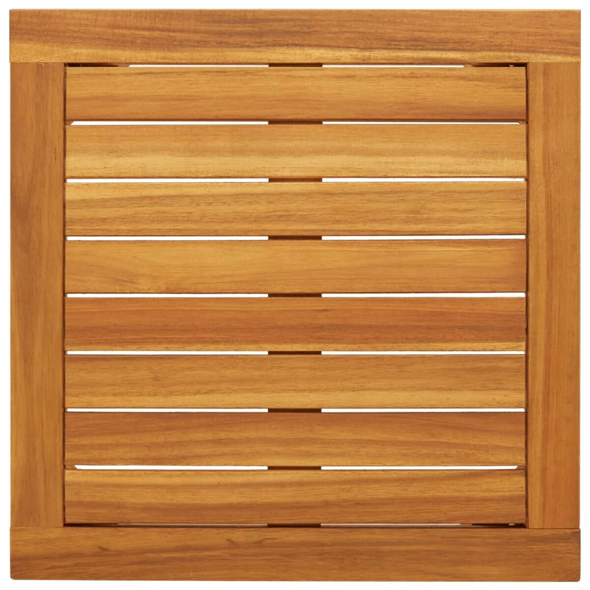 Holztischplatte mit horizontalen Holzlatten. Das Holz hat eine hellbraune Farbe.