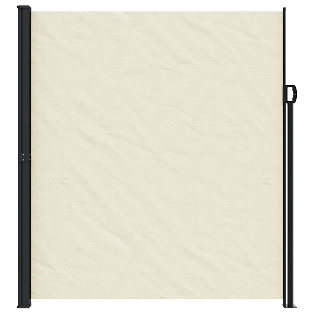 Ein beiger ausziehbarer Bildschirm mit schwarzem Rahmen, von vorne gesehen.