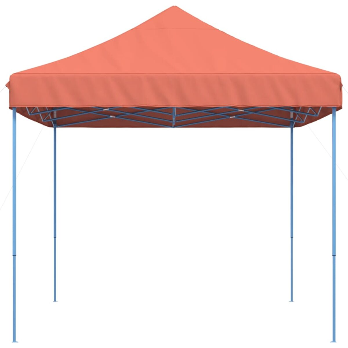 Orangenes Zelt mit blauen Stangen, weißer Hintergrund.