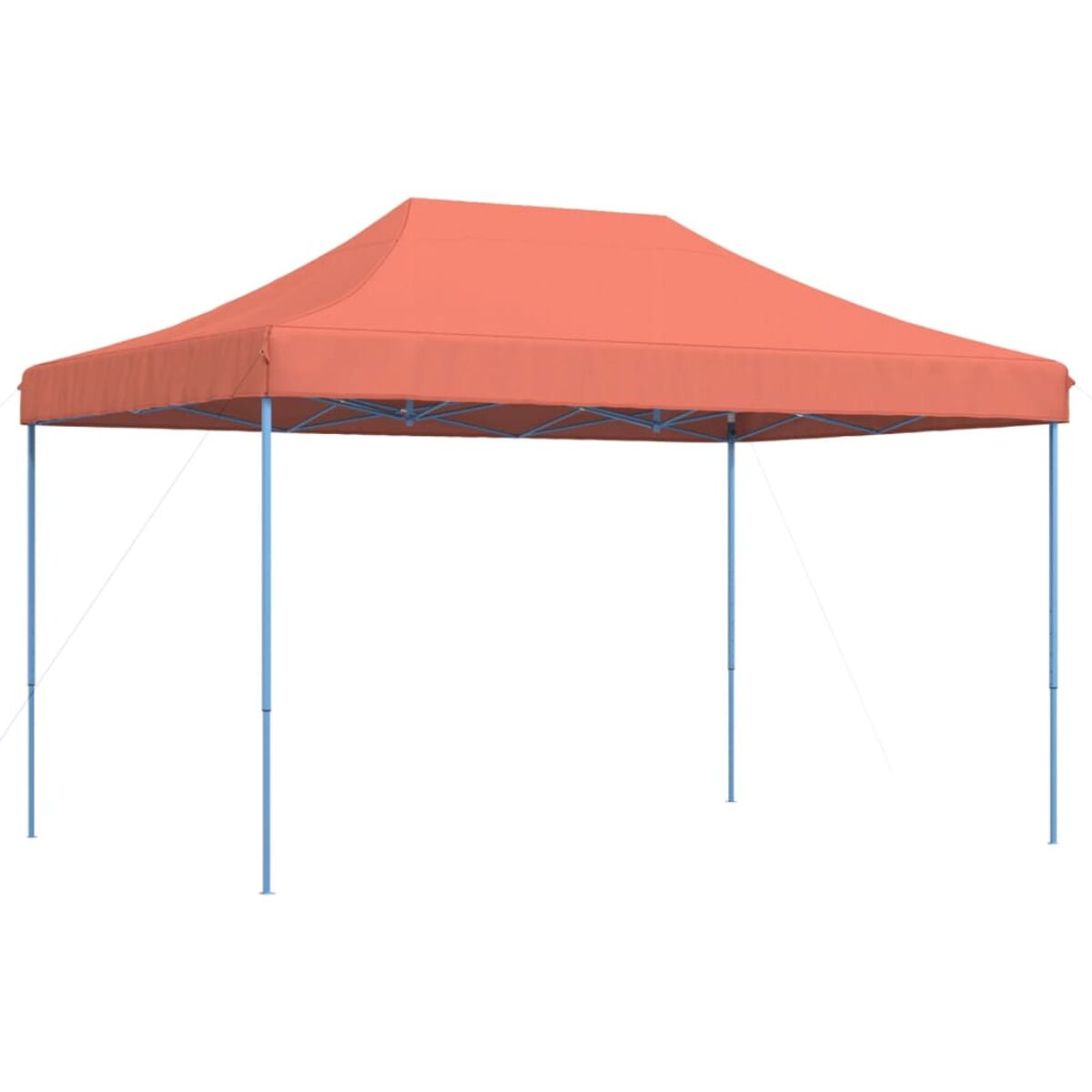 Orangener Pavillon mit blauen Stangen. Weißer Hintergrund.