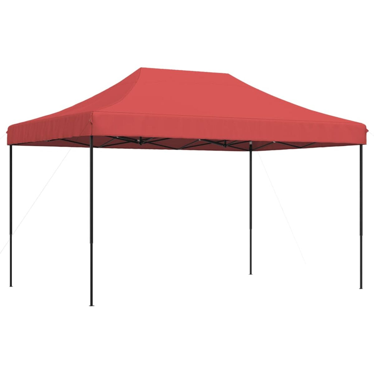 Rotes Pop-up-Pavillon-Zelt mit schwarzem Rahmen, vor weißem Hintergrund.