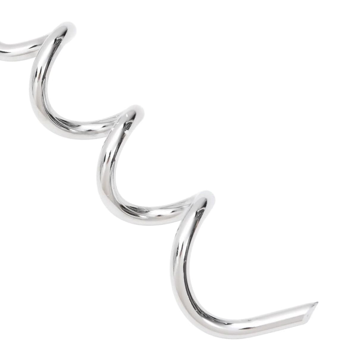 Ein silbernes, spiralförmiges Metallobjekt mit spitzem Ende.
