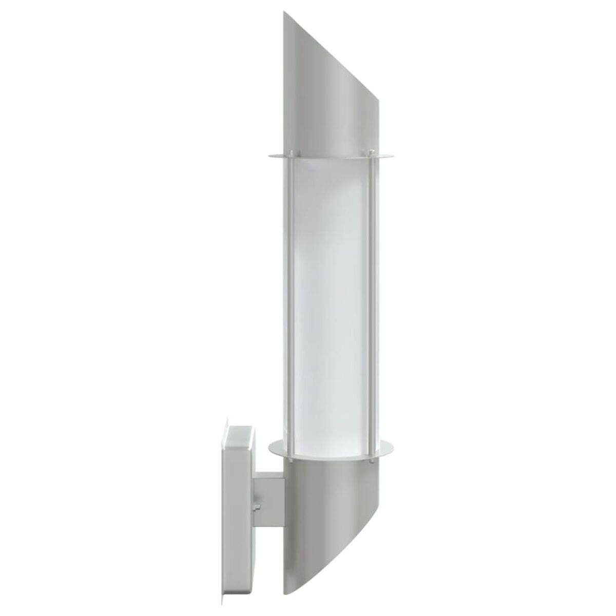 Eine moderne Wandleuchte mit rechteckiger Form. Sie ist silberfarben mit Glaspanel.