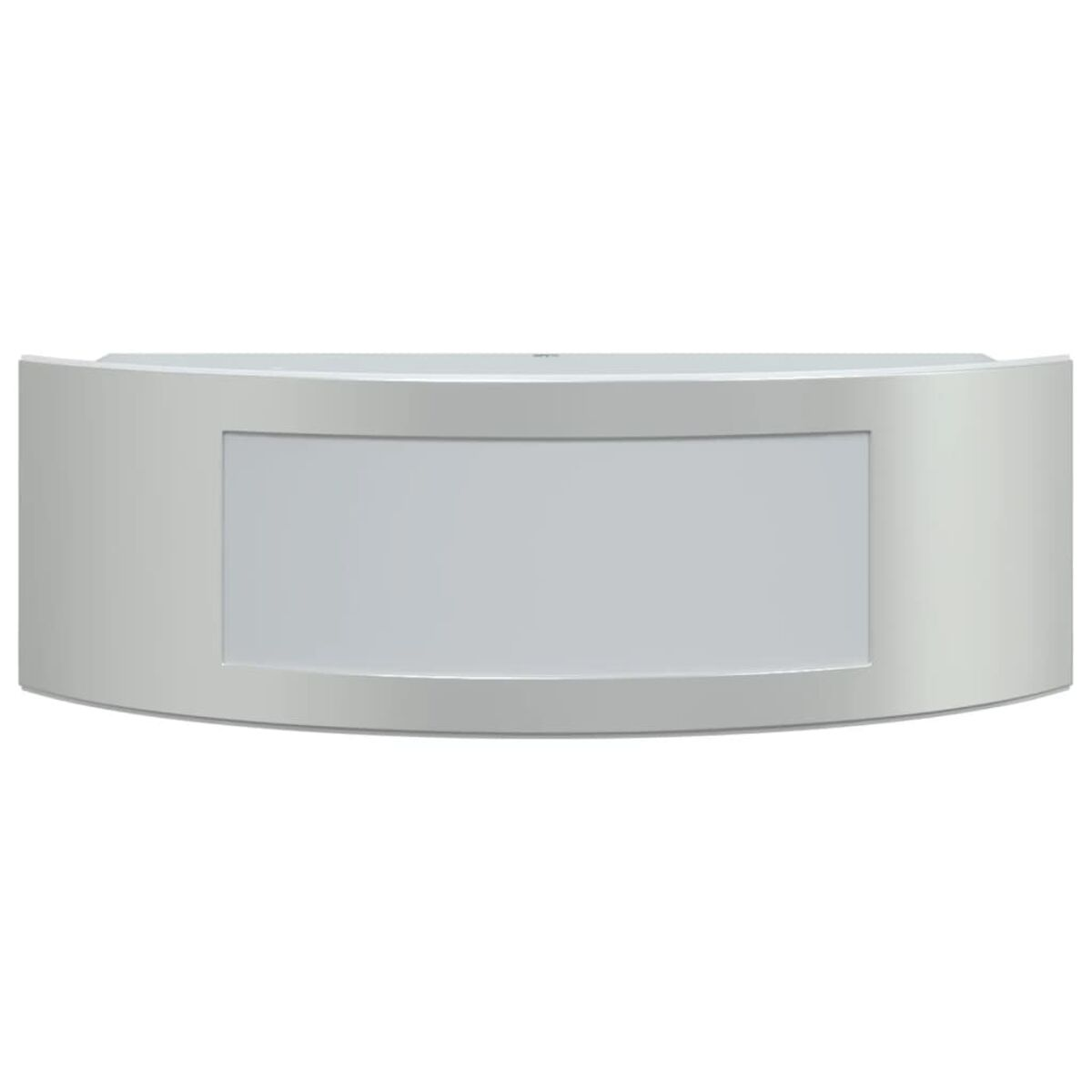 Gebogene Außenleuchte in Weiß und Silber mit rechteckiger Lichtfläche. Leuchte auf weißem Hintergrund.