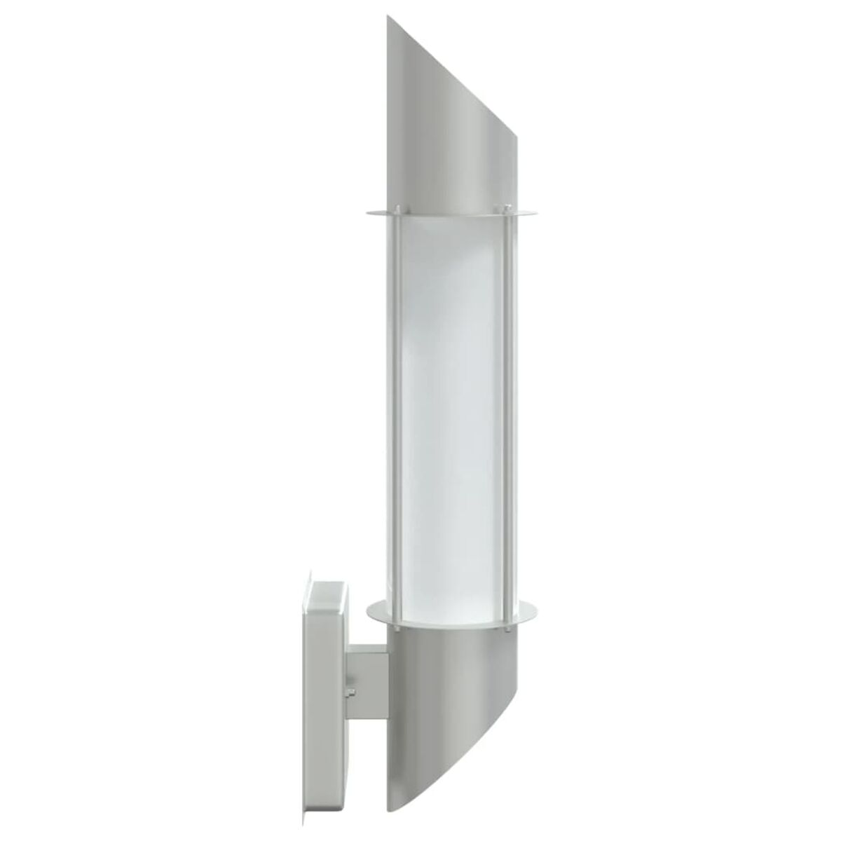 Lampada moderna da esterno alta, argentata, su sfondo bianco.