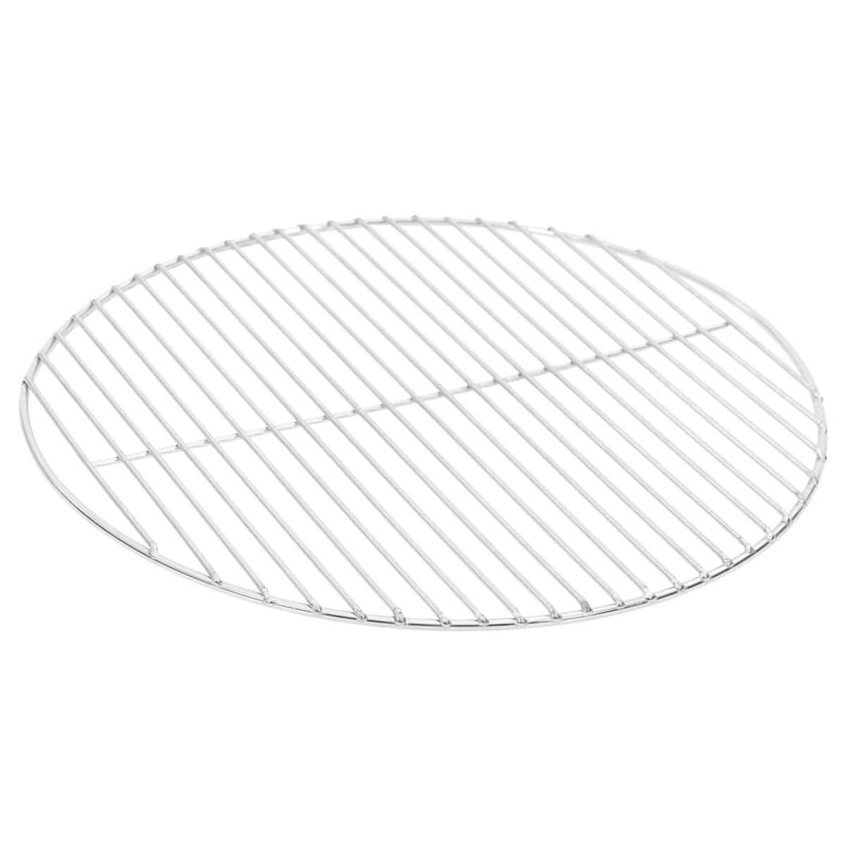 Runder Metallgrillrost. Silberne Farbe. Der Grill hat eine kreisförmige Form.