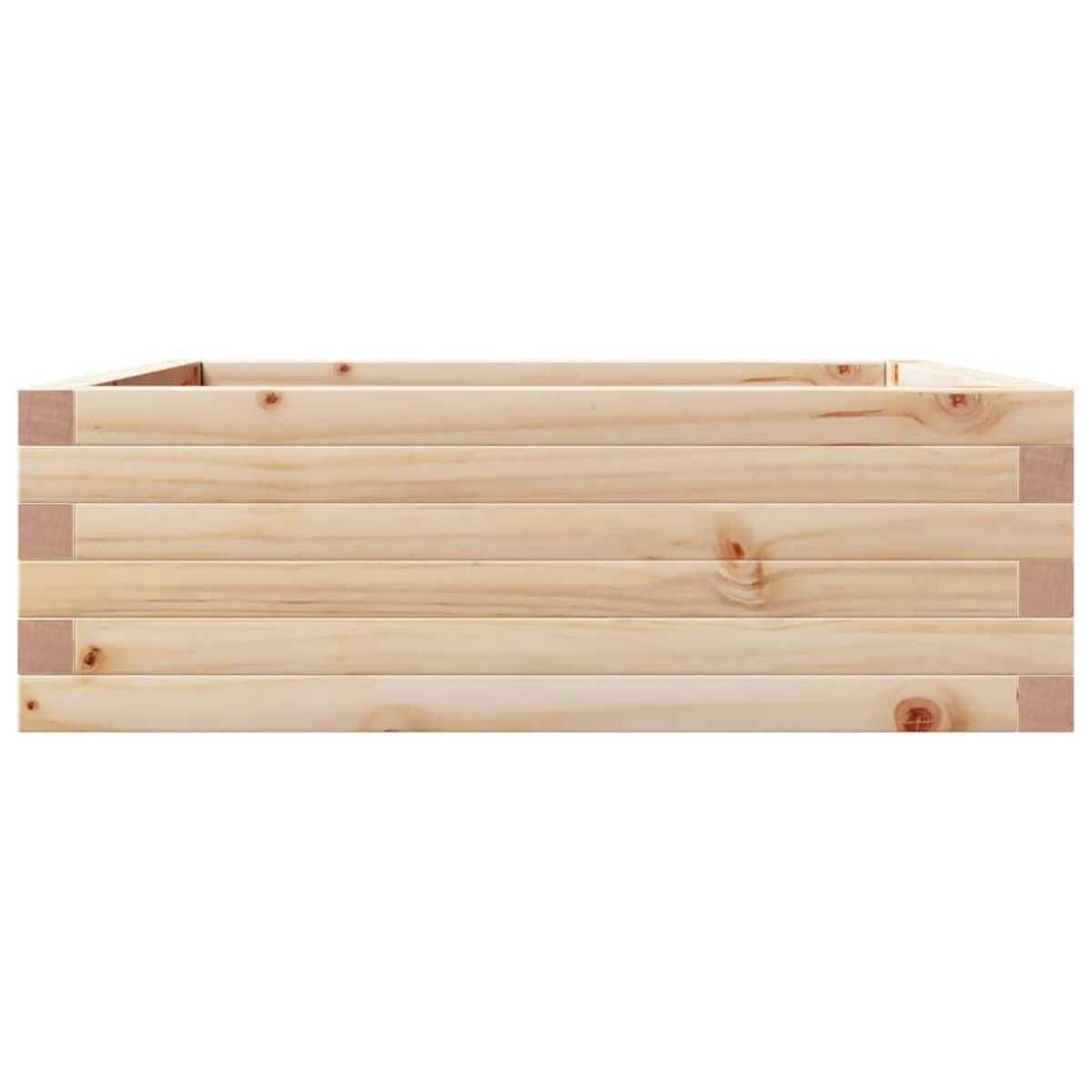 Nahaufnahme eines Holzpflanzgefäßes. Es besteht aus hellem Holz.