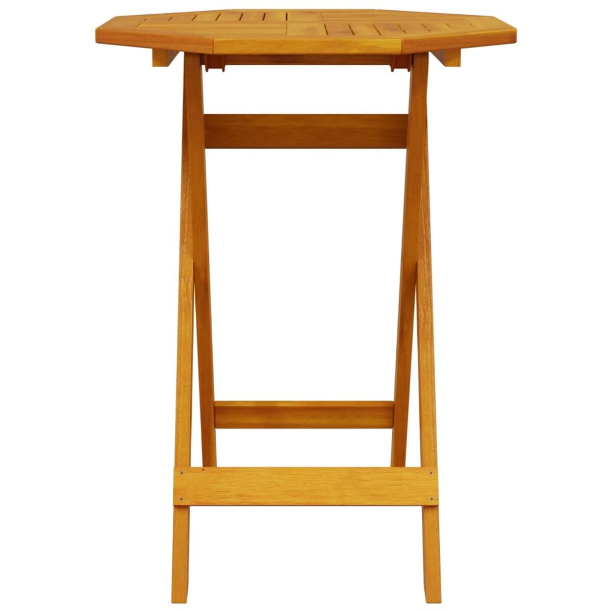 Klappbarer Bartisch aus Holz mit achteckiger Platte und stabilen Beinen.