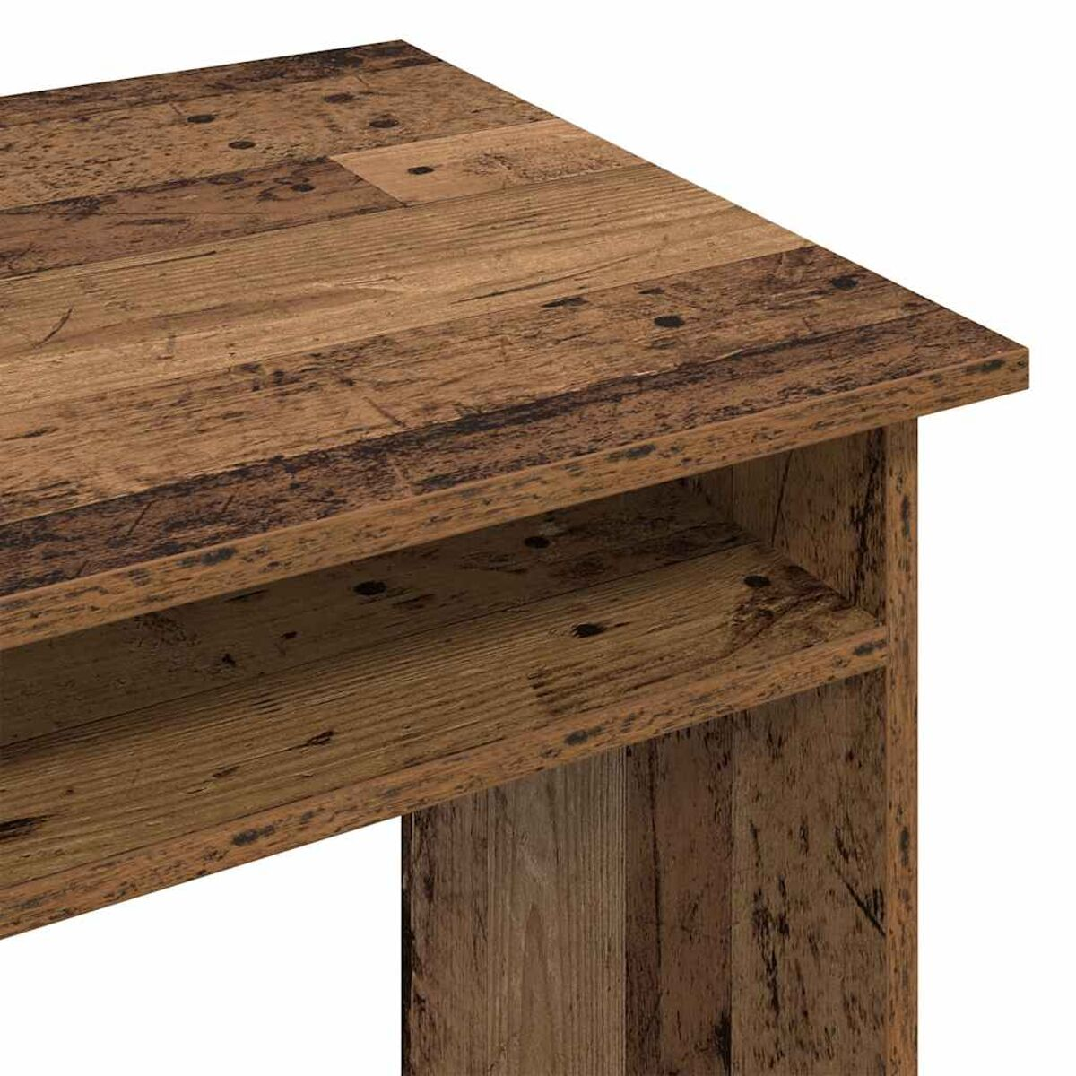 Nahaufnahme einer Holz-Tischplatte mit rustikalem Aussehen.