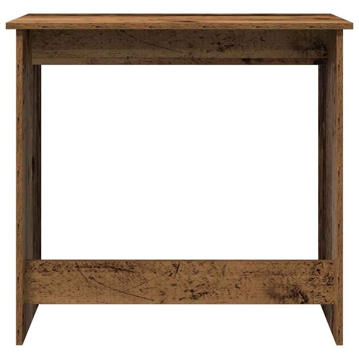 Holztisch mit offenem Raum. Das Holz hat sichtbare Maserungen und Knoten.