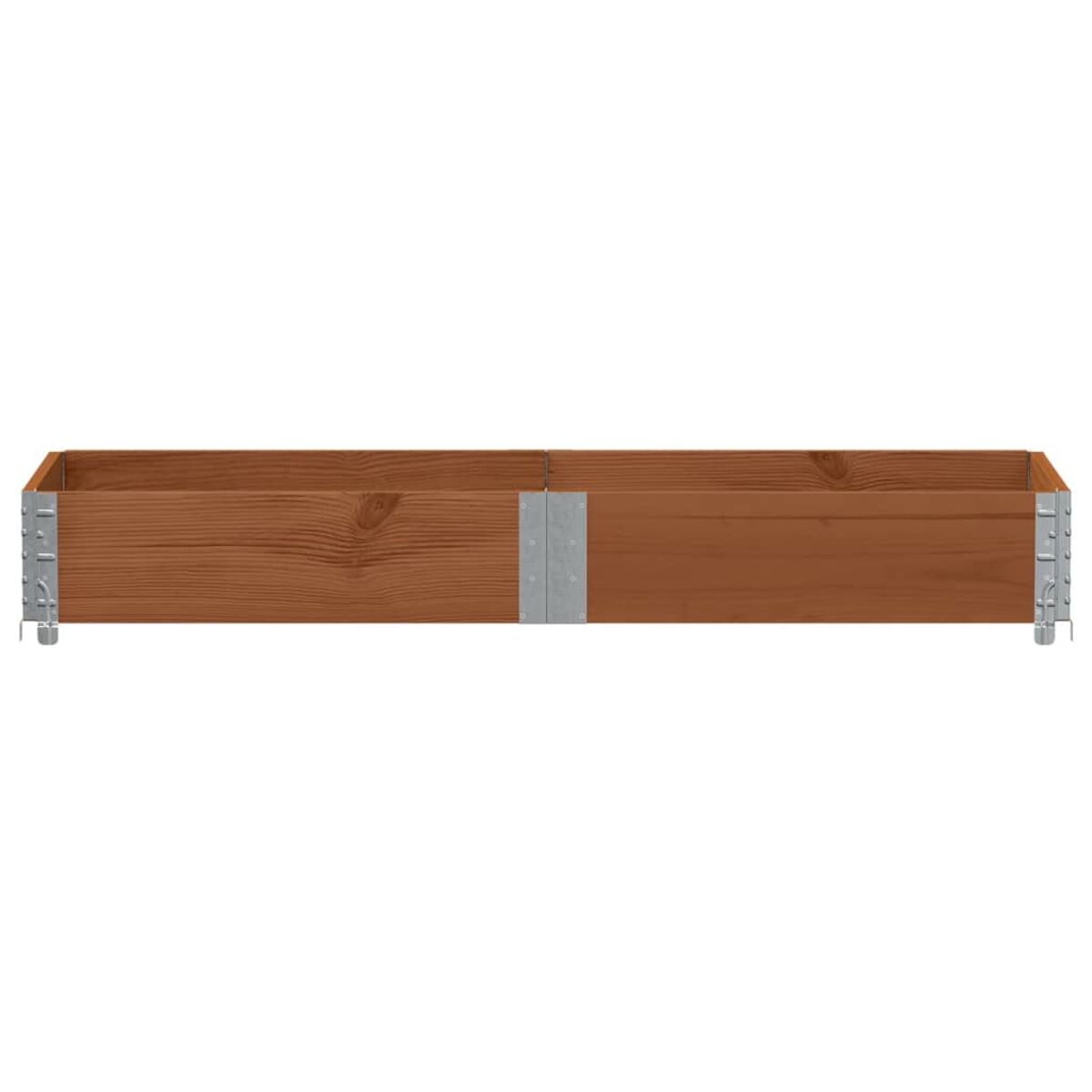 Due fioriere in legno con supporti metallici, affiancate.