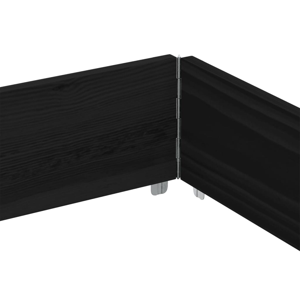 Due pannelli di legno nero uniti da una cerniera argentata, su sfondo bianco.