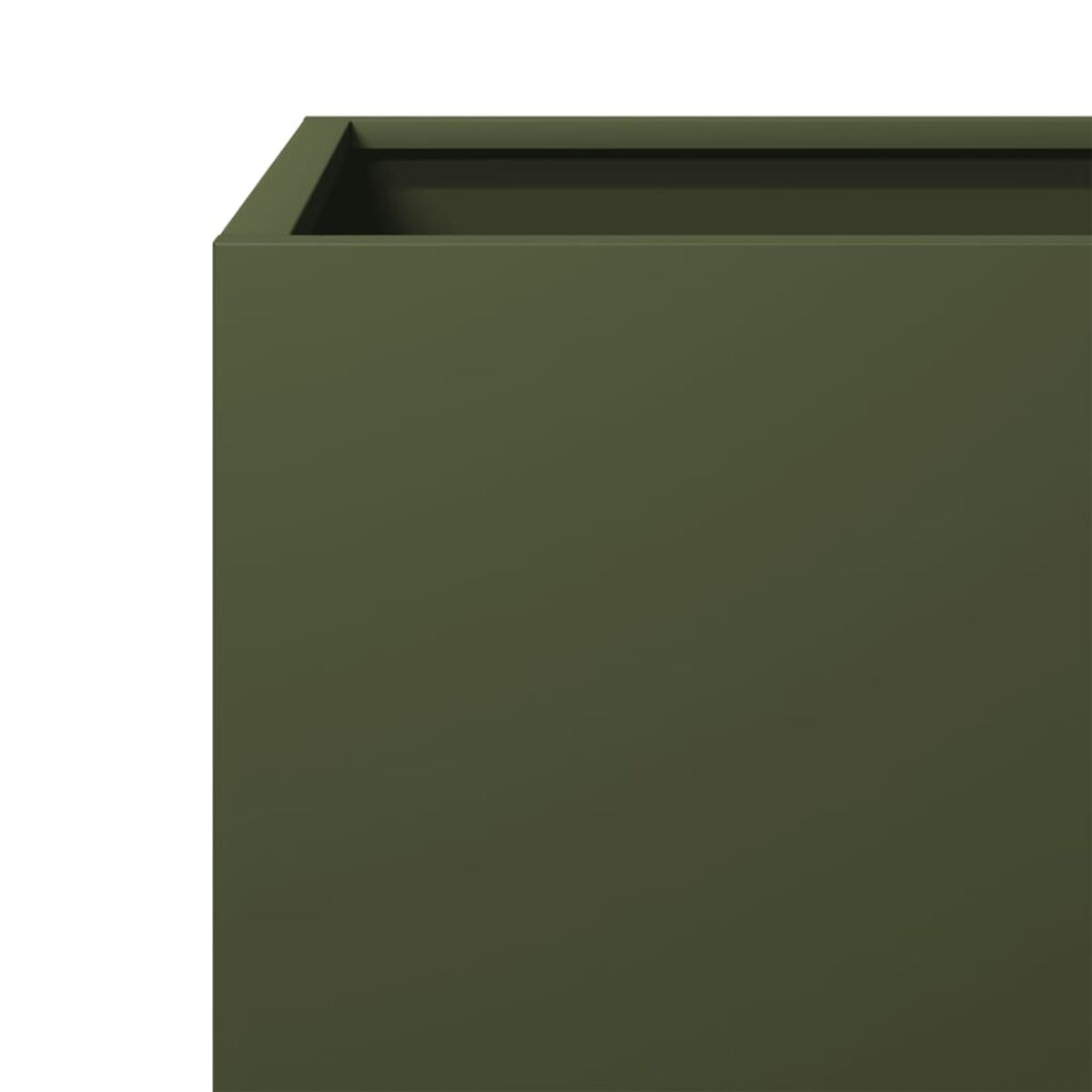 Primo piano di una fioriera quadrata verde scuro.
