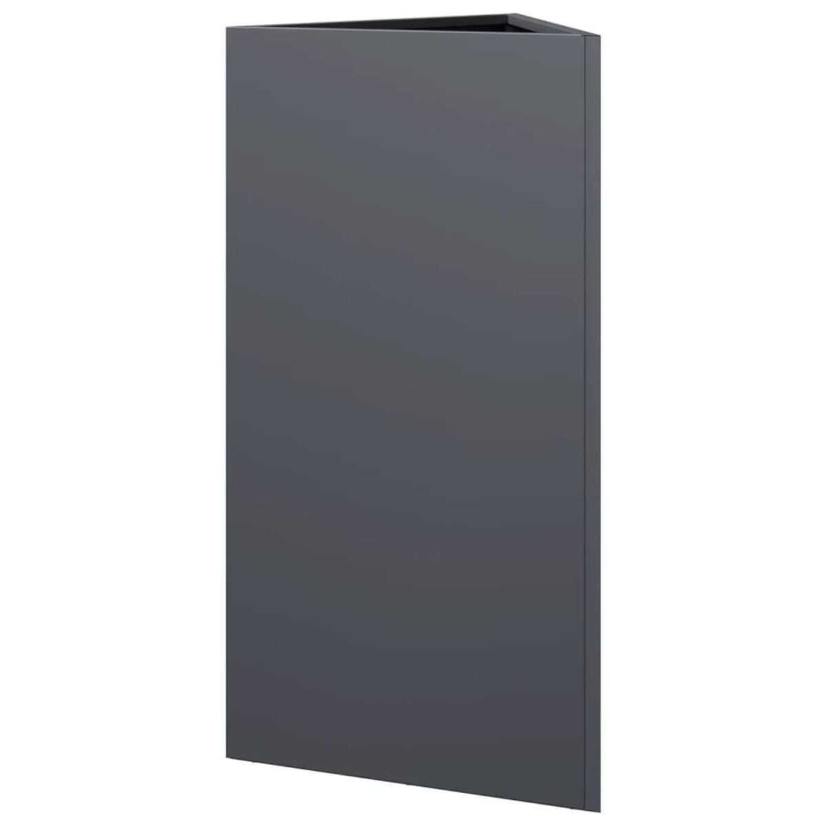Dunkelgrauer dreieckiger Pflanzkasten. Drei Seiten. Minimalistisches Design.