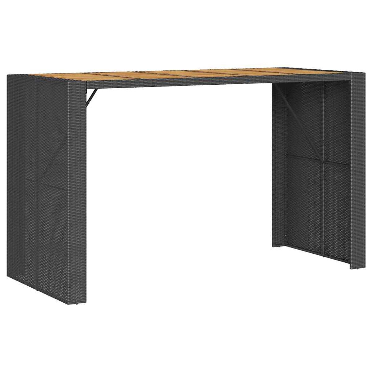 Schwarzer Bartisch aus Korbgeflecht mit Holzplatte.