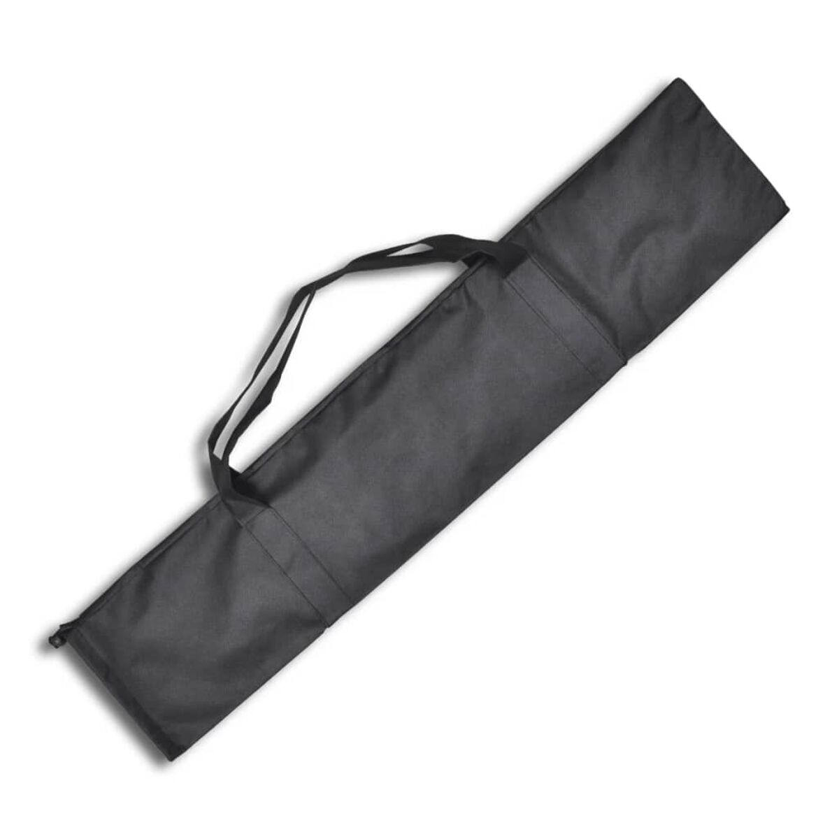 Schwarze, rechteckige Tasche mit Griff. Sie liegt auf einer weißen Oberfläche. Es gibt keine weiteren Details.