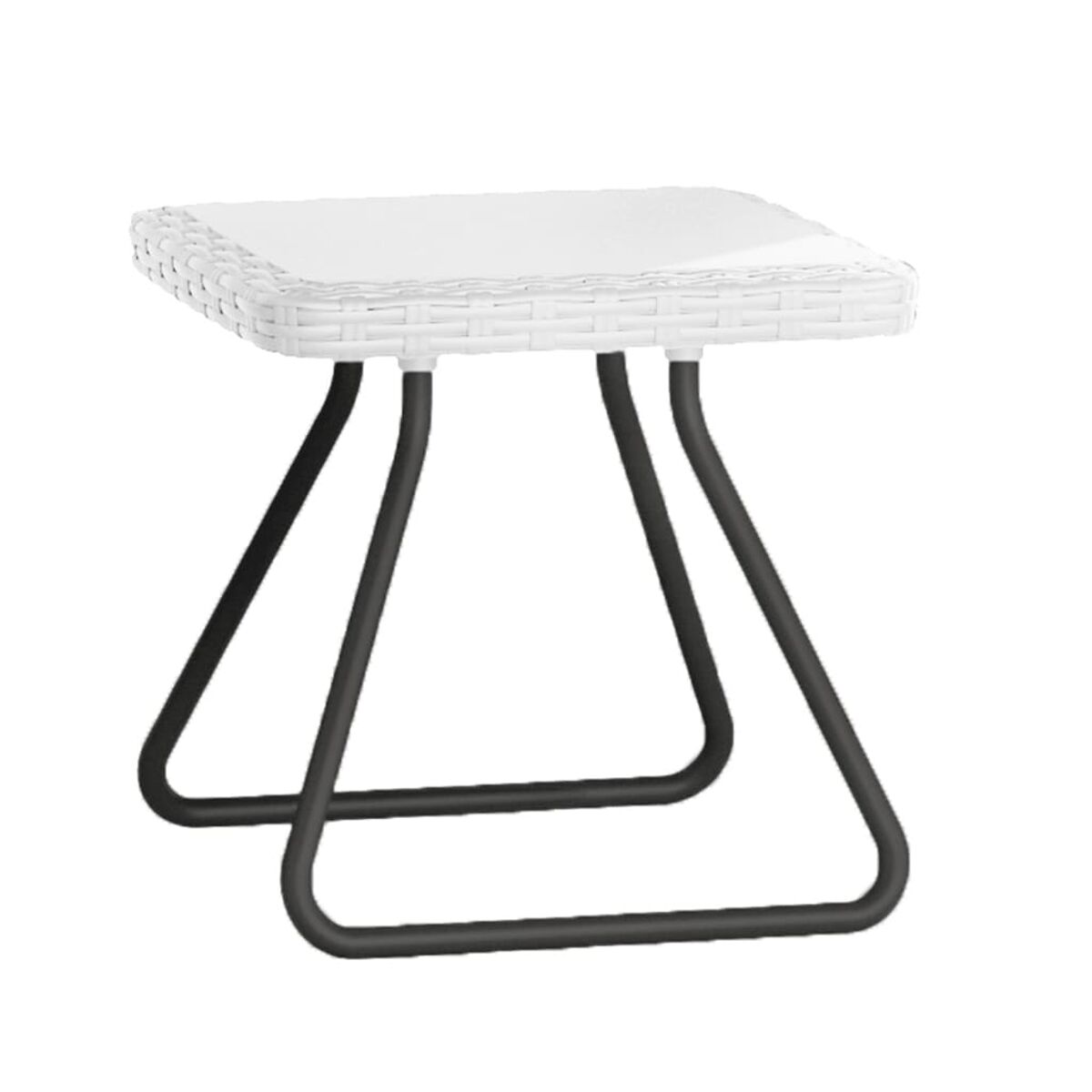 Tavolino bianco con gambe nere. Design moderno, adatto a interni o esterni.