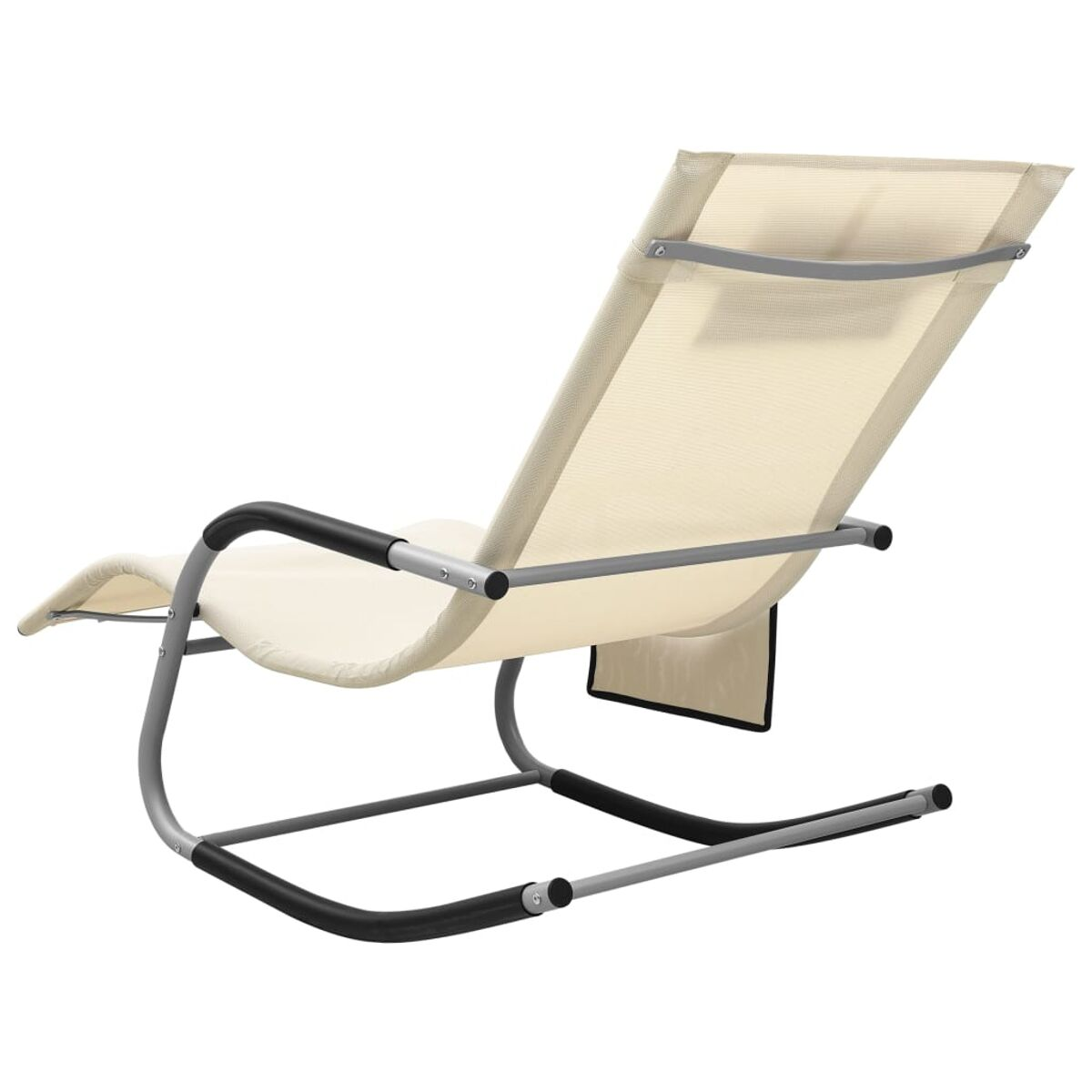 Cremefarbene Chaise-Lounge mit schwarzem Akzent am Rahmen, von der Seite betrachtet.