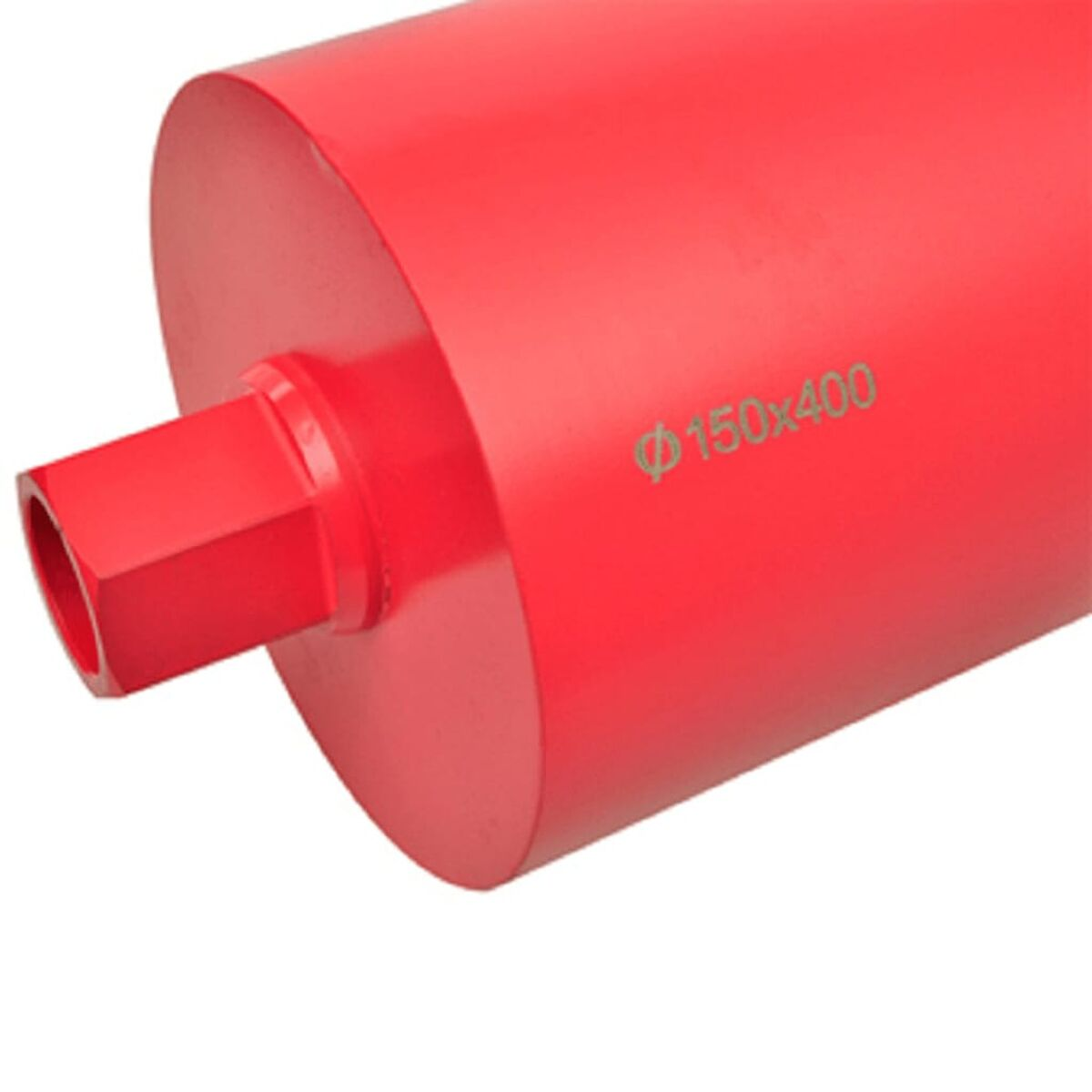 Roter Bohrer mit Durchmesser-Markierung 150x400, auf weißem Hintergrund.