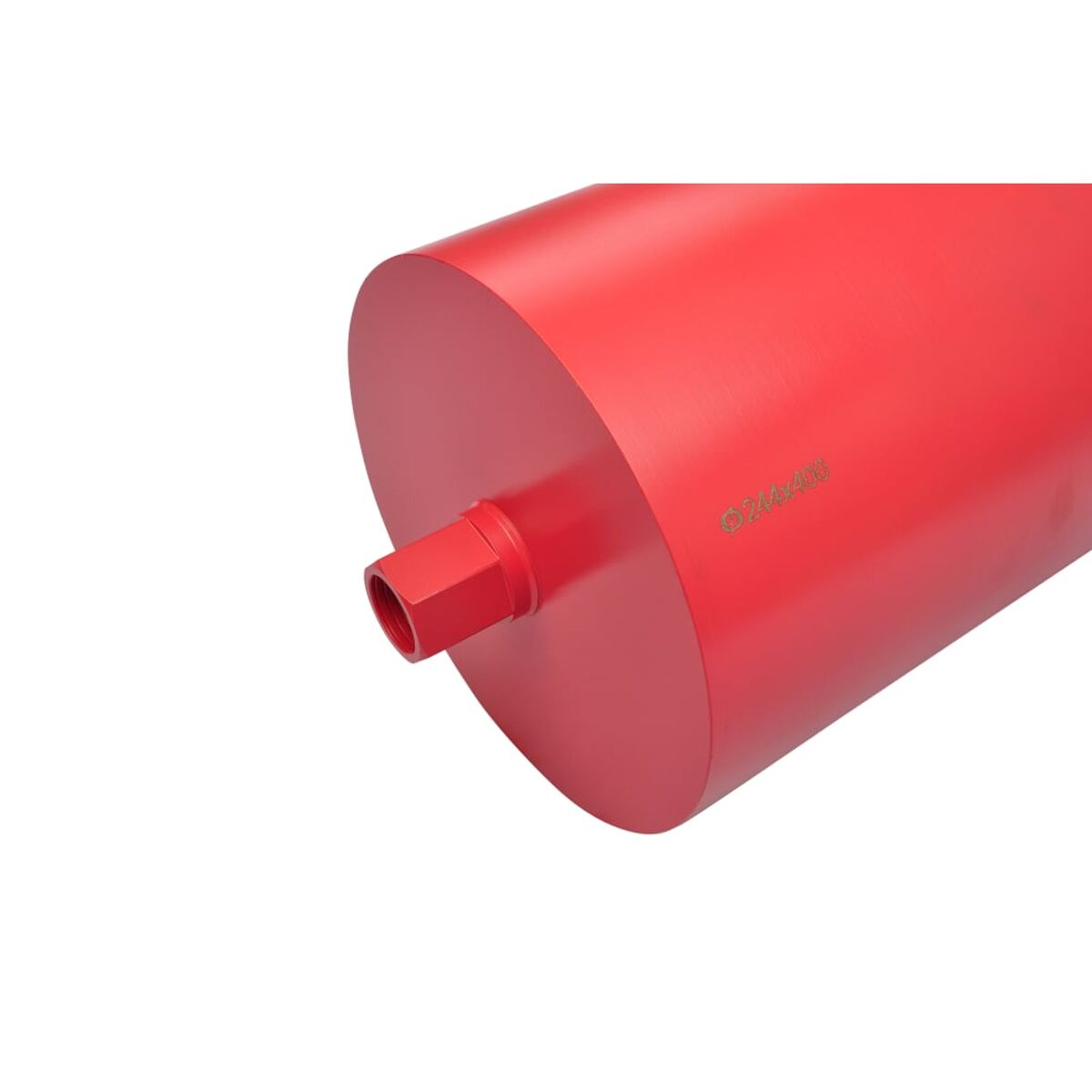 Roter zylindrischer Bohrer mit sechseckiger Basis auf weißem Hintergrund.