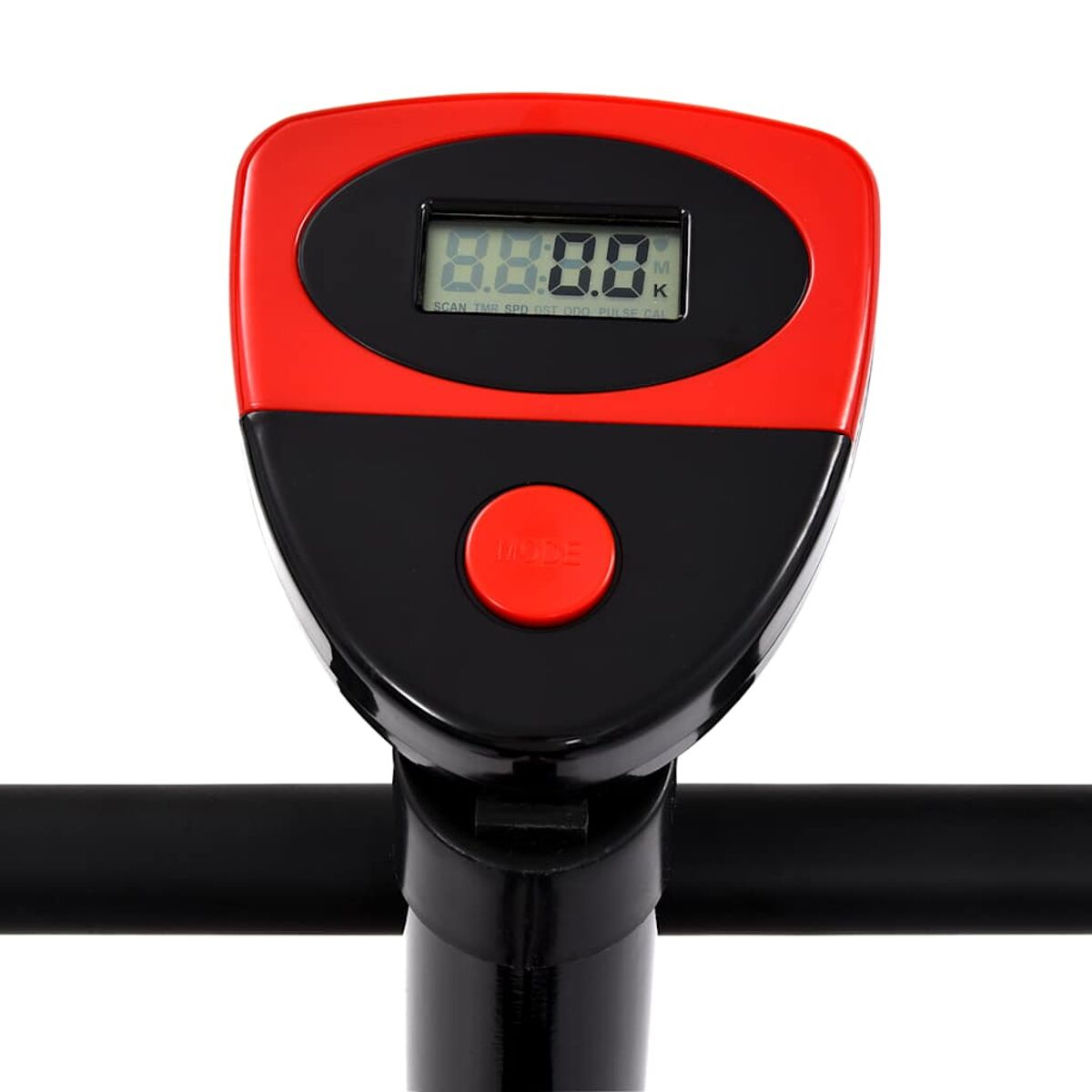 Nahaufnahme der Anzeige eines Fitnessgeräts mit digitaler Anzeige.