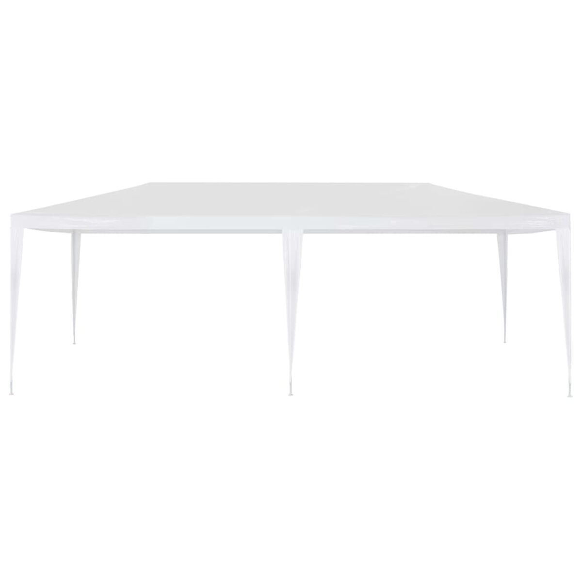Weißer rechteckiger Pavillon. Einfaches Design, offene Seiten. Weißes Dach, weiße Stangen.