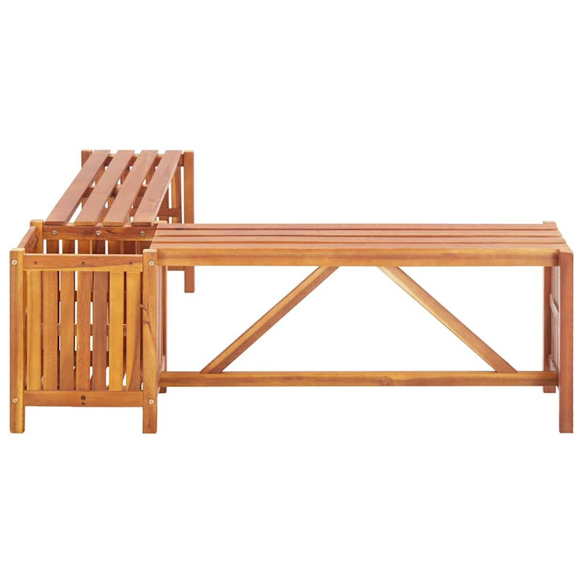 Gartenmöbel-Set aus Holz: Bank und Eck-Sitzelement. Natürliche Oberfläche.