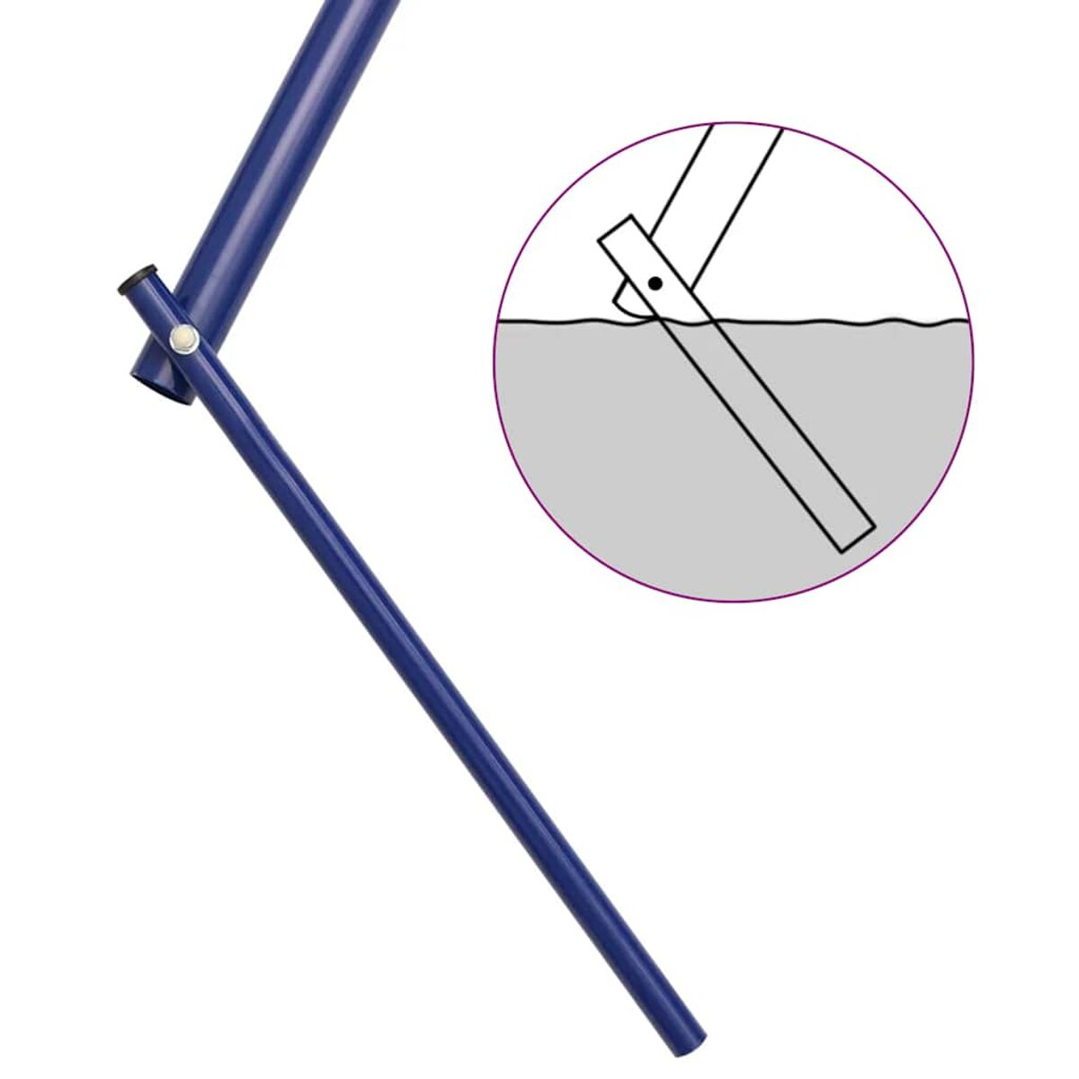 Blaue Metallstange mit Detail einer Verbindung im Kreis.