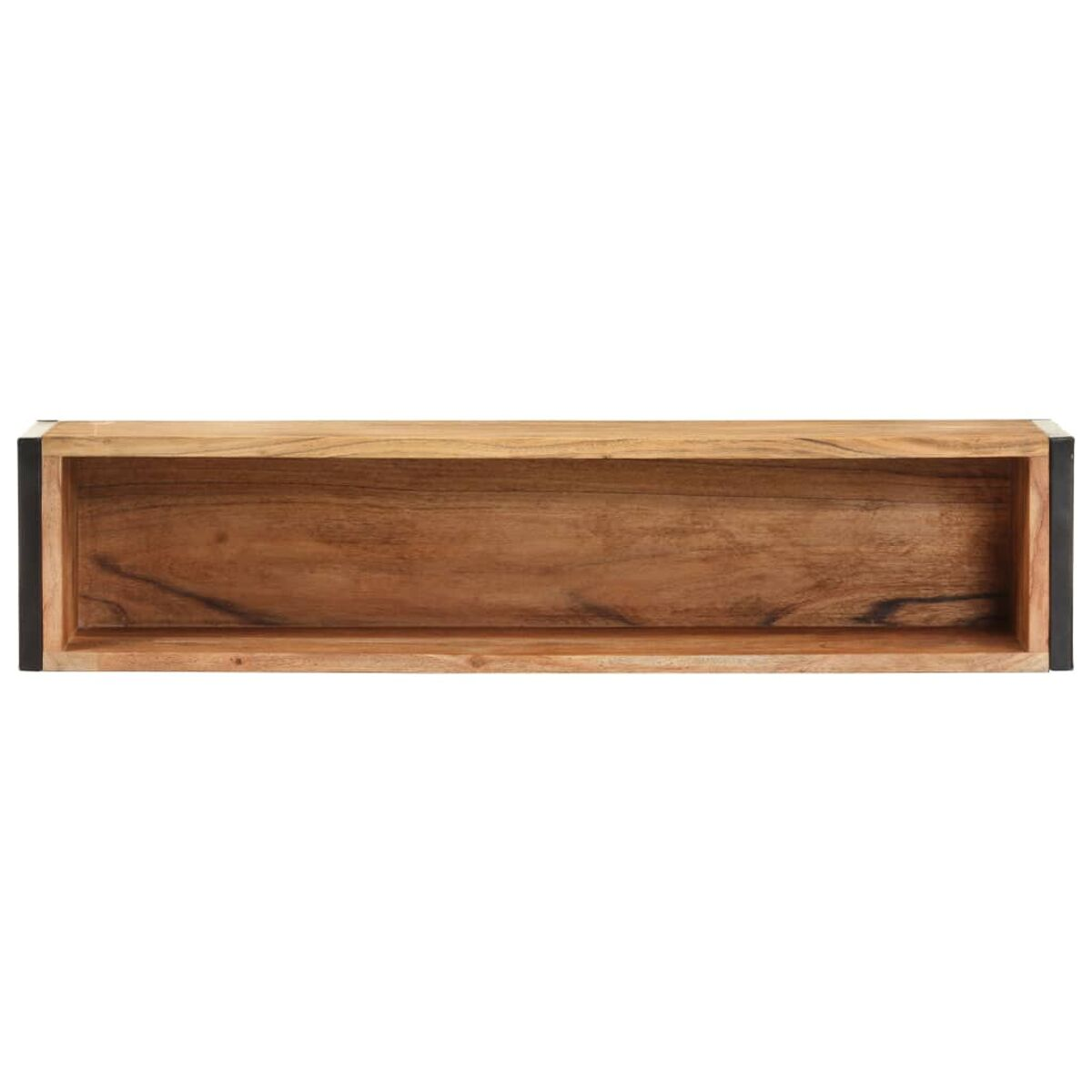 Ein Holzregal mit rechteckiger Form. Die Innenseite ist heller.