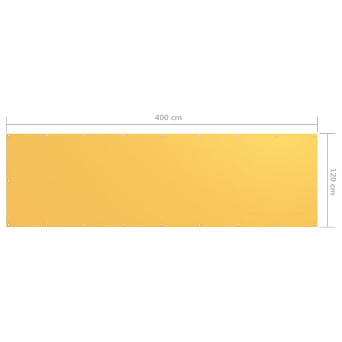 Gelber rechteckiger Sichtschutz mit Ösen, 400 cm lang und 120 cm hoch.