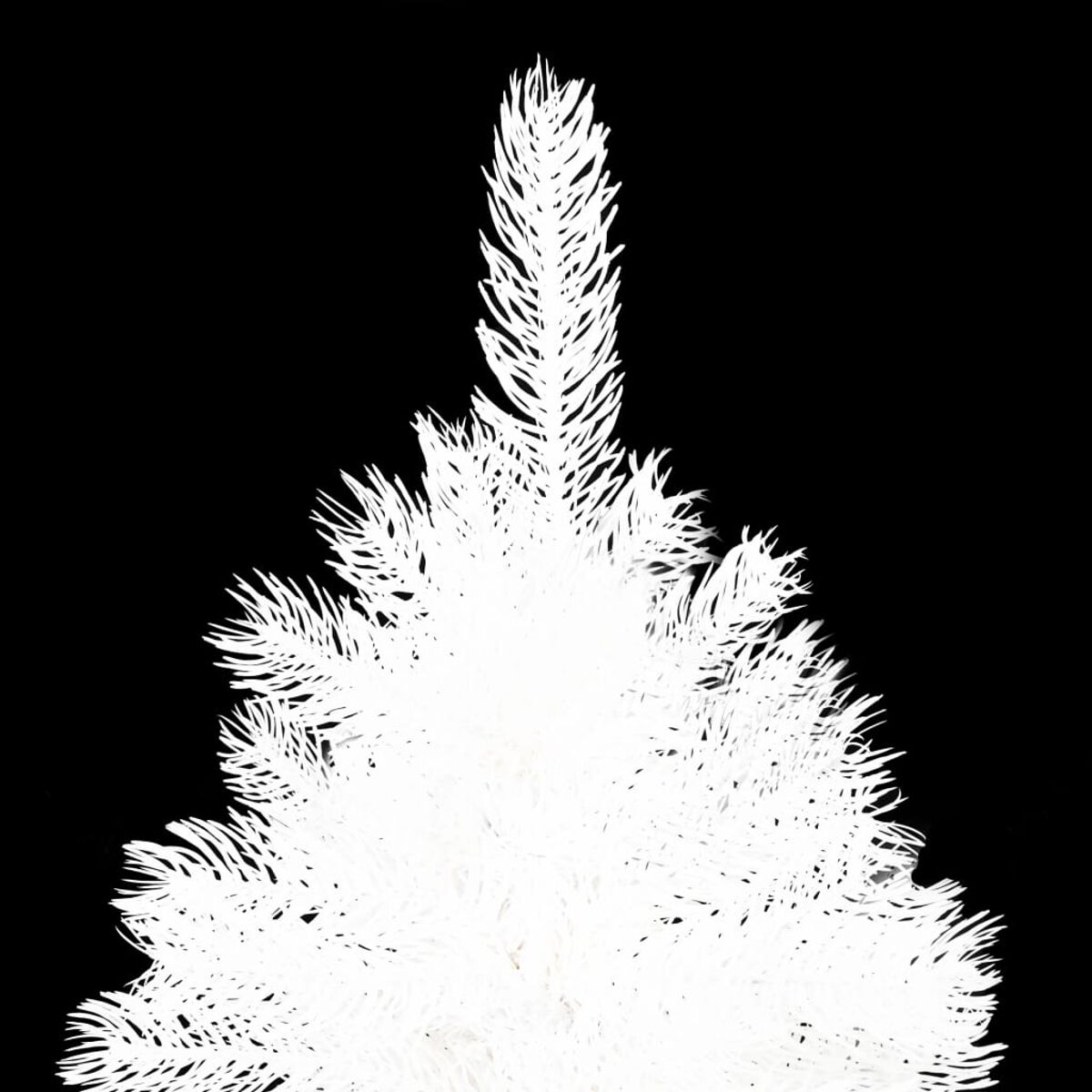 Eine weiße Weihnachtsbaum-Silhouette auf schwarzem Hintergrund.