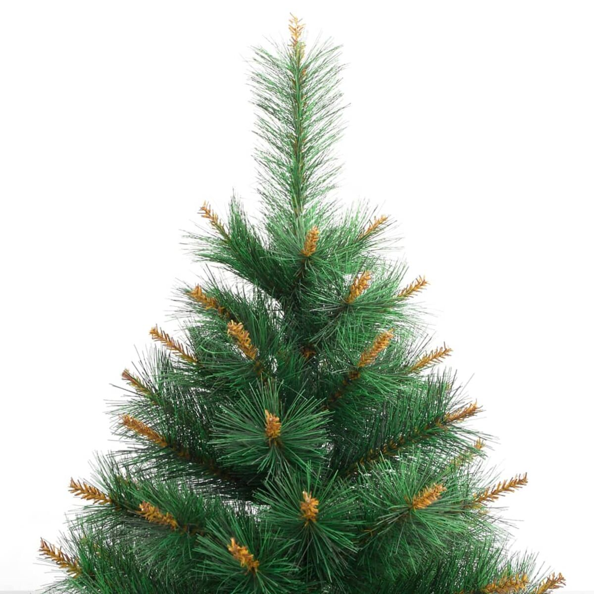 Nahaufnahme eines grünen Weihnachtsbaums mit braunen Tannenzapfen.