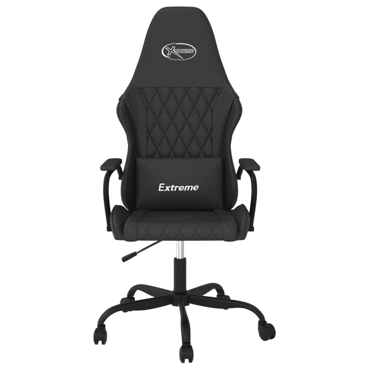 Schwarzer Gaming-Stuhl mit weißem 'Extreme'-Logo und rautenförmig gesteppter Rückenlehne.