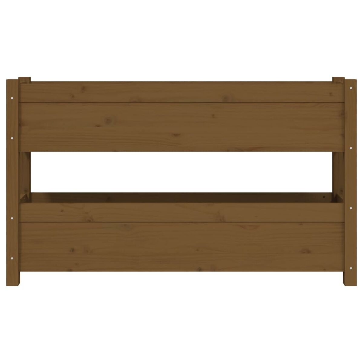 Ein brauner Pflanzkasten aus Holz.