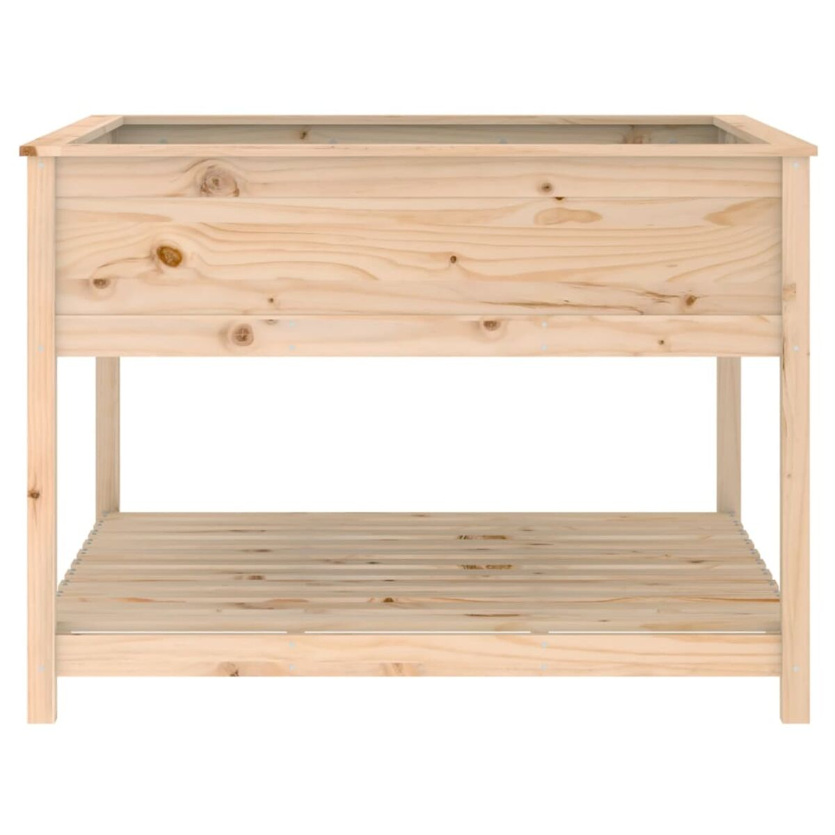 Holz-Pflanzkasten, hellbraun, mit unterem Lattenrost. Einfaches Design für den Außenbereich.