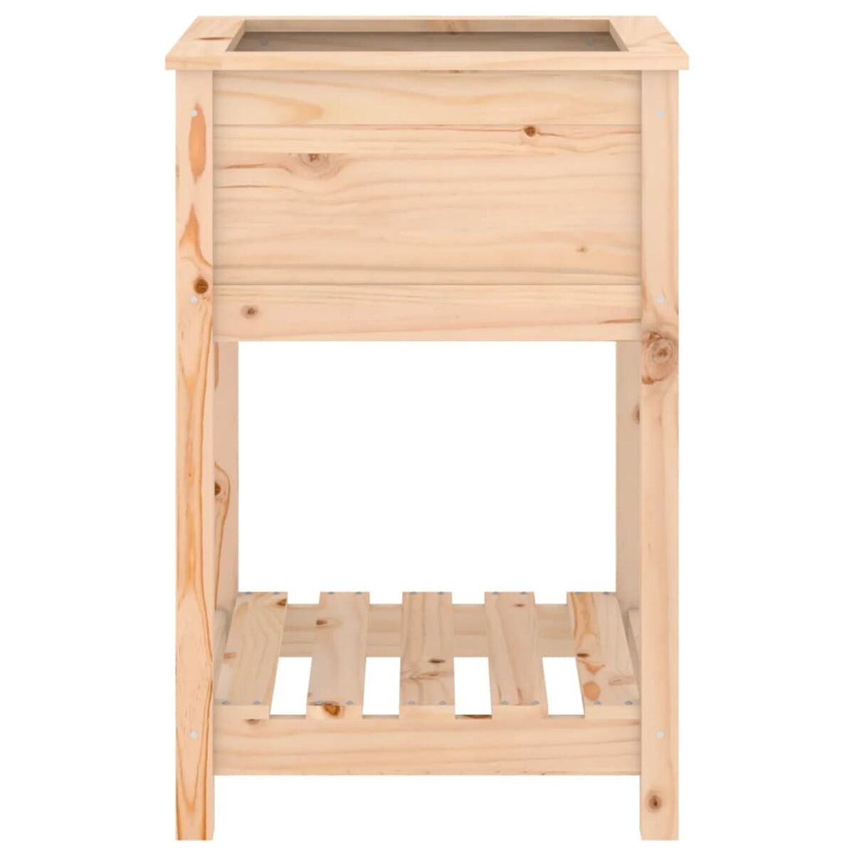 Pflanzkasten aus Holz. Quadratische Form, Lattenboden. Weißer Hintergrund.