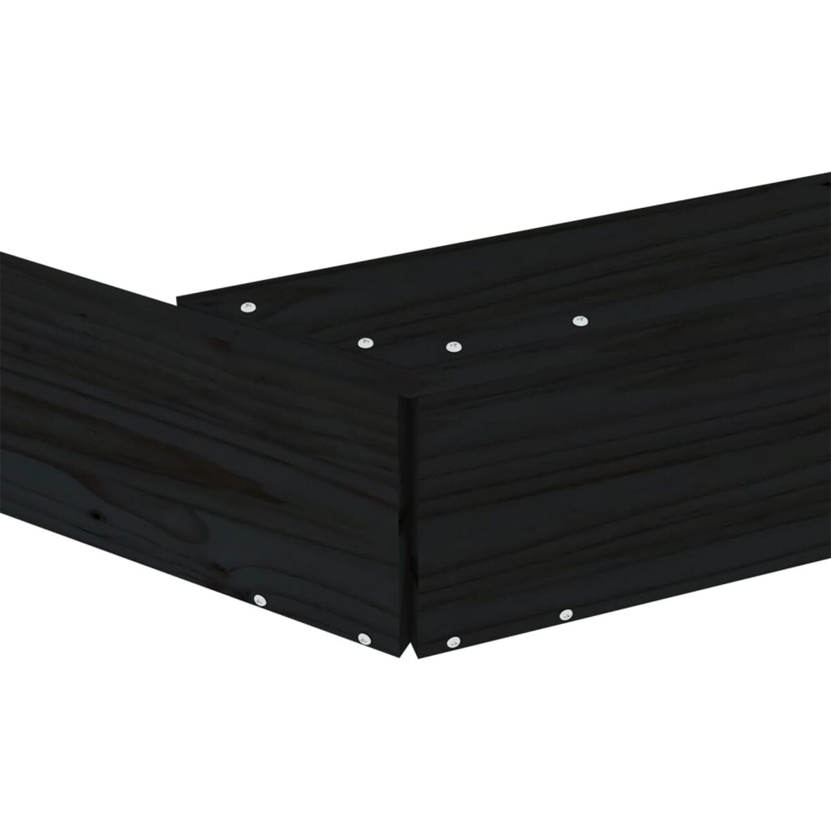 Angolo in legno tinto scuro. Mostra l'unione dell'angolo con le viti.