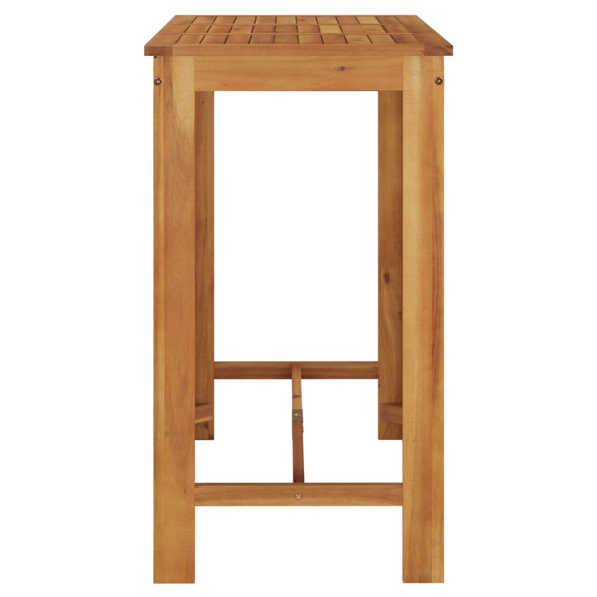 Holz-Bartisch. Hellbraune Farbe, mit Lattenplatte und Beinen.