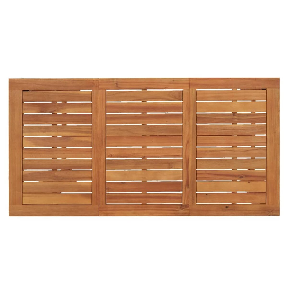 Outdoor-Holzpaneel mit horizontalen Lamellen. Das Paneel ist in drei Abschnitte unterteilt.